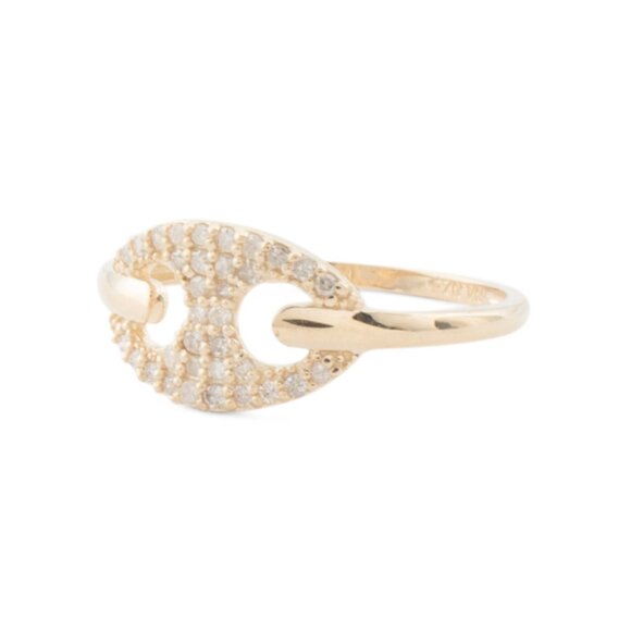 WHITE LOTUS Gold/Diamond 14kt Gold Diamond Mariner Link Ring - Picture 1 of 2